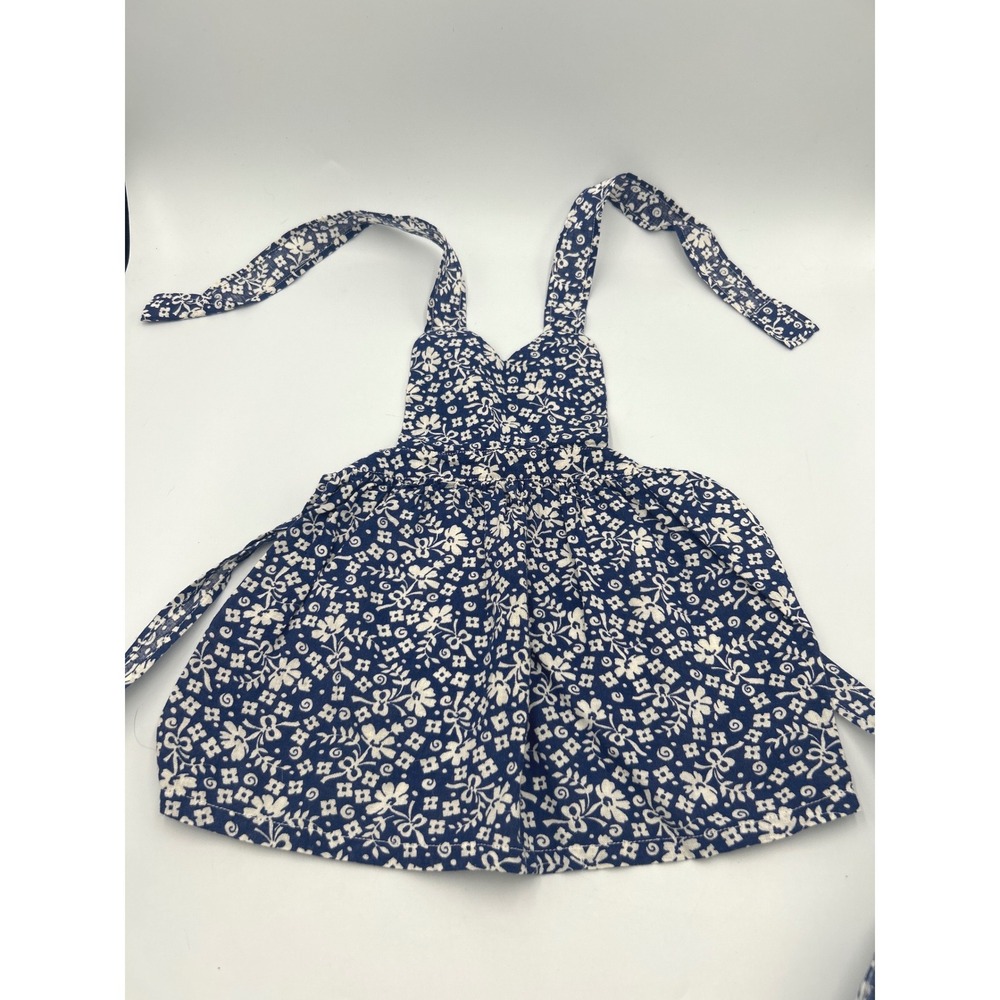 Vintage Handmade Doll Aprons Lot of 2 Navy Blue Floral Calico Pinafore 1970s